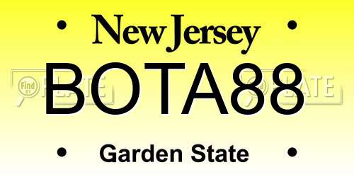 BOTA88 New Jersey License Plate