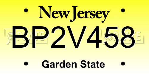BP2V458 New Jersey License Plate