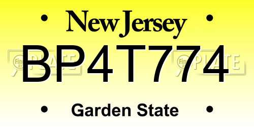 BP4T774 New Jersey License Plate