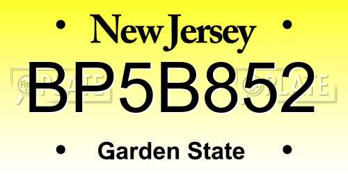 BP5B852 New Jersey License Plate