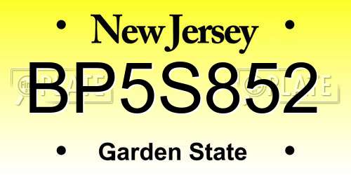 BP5S852 New Jersey License Plate