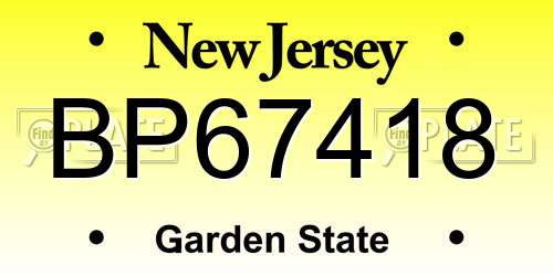 BP67418 New Jersey License Plate