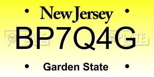 BP7Q4G New Jersey License Plate