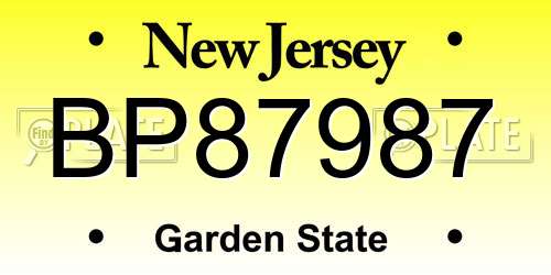 BP87987 New Jersey License Plate