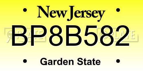 BP8B582 New Jersey License Plate