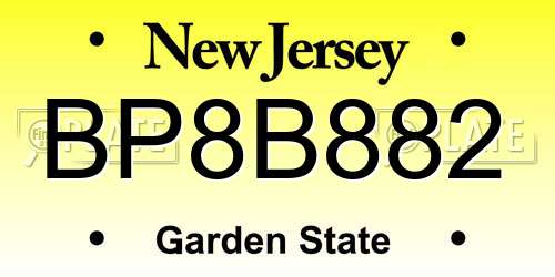 BP8B882 New Jersey License Plate