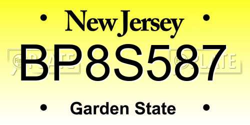 BP8S587 New Jersey License Plate