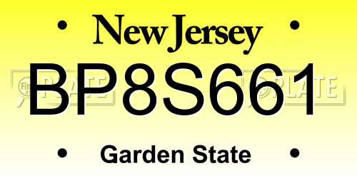 BP8S661 New Jersey License Plate