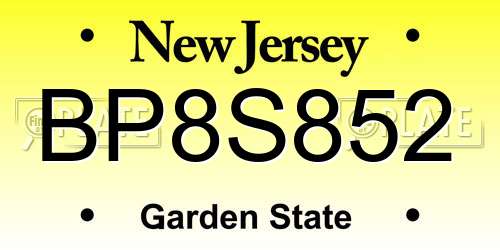 BP8S852 New Jersey License Plate