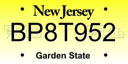 BP8T952 New Jersey License Plate