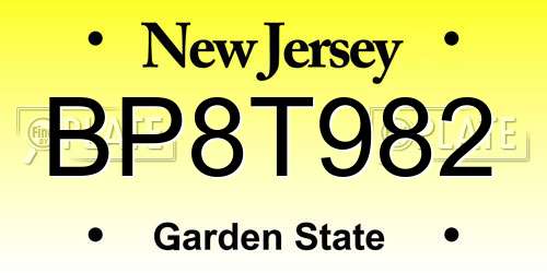 BP8T982 New Jersey License Plate