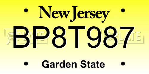 BP8T987 New Jersey License Plate
