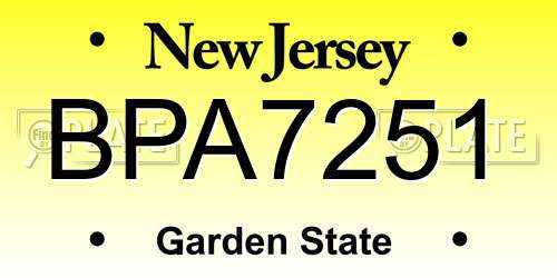 BPA7251 New Jersey License Plate
