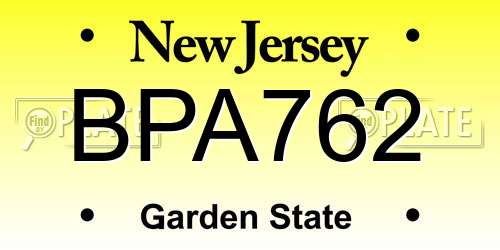 BPA762 New Jersey License Plate