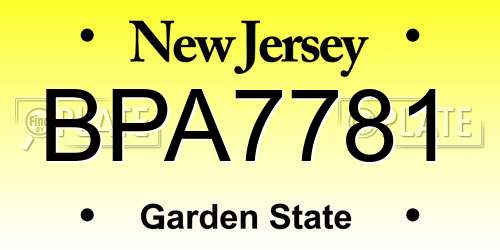 BPA7781 New Jersey License Plate