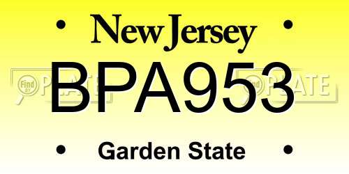 BPA953 New Jersey License Plate