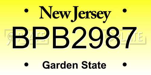 BPB2987 New Jersey License Plate