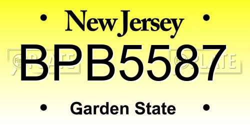 BPB5587 New Jersey License Plate