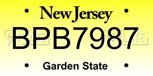 BPB7987 New Jersey License Plate