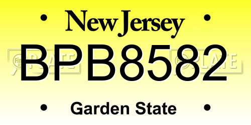 BPB8582 New Jersey License Plate