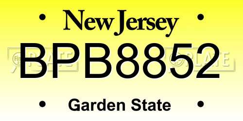 BPB8852 New Jersey License Plate