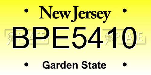 BPE5410 New Jersey License Plate
