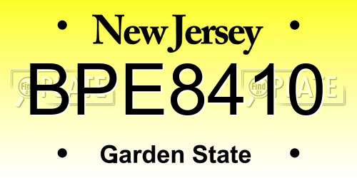 BPE8410 New Jersey License Plate