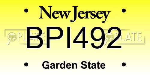 BPI492 New Jersey License Plate