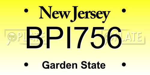 BPI756 New Jersey License Plate
