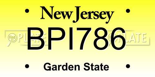 BPI786 New Jersey License Plate