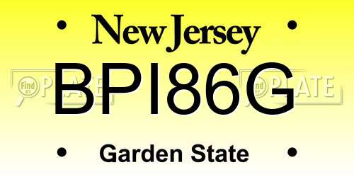 BPI86G New Jersey License Plate