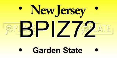 BPIZ72 New Jersey License Plate