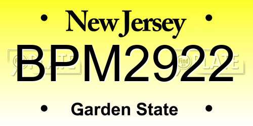 BPM2922 New Jersey License Plate