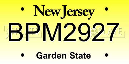 BPM2927 New Jersey License Plate