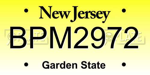 BPM2972 New Jersey License Plate
