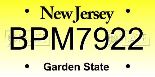 BPM7922 New Jersey License Plate