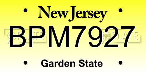 BPM7927 New Jersey License Plate