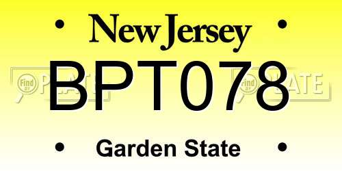 BPT078 New Jersey License Plate