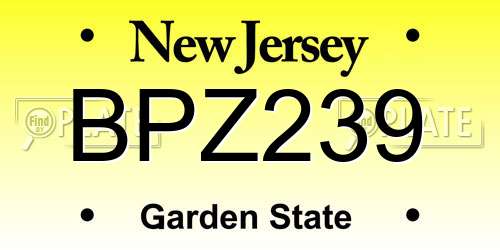 BPZ239 New Jersey License Plate