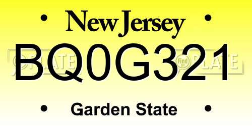 BQ0G321 New Jersey License Plate