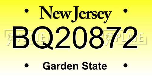 BQ20872 New Jersey License Plate