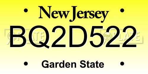 BQ2D522 New Jersey License Plate