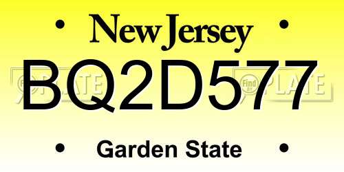 BQ2D577 New Jersey License Plate