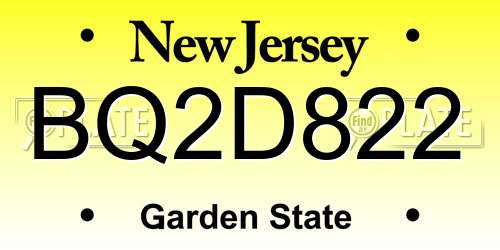 BQ2D822 New Jersey License Plate