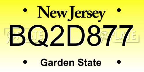 BQ2D877 New Jersey License Plate