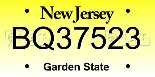 BQ37523 New Jersey License Plate