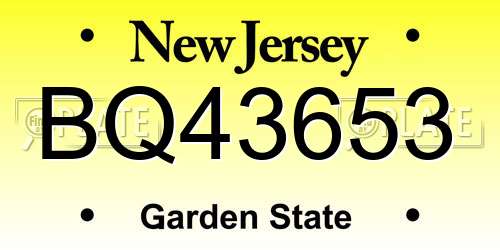 BQ43653 New Jersey License Plate
