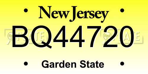 BQ44720 New Jersey License Plate