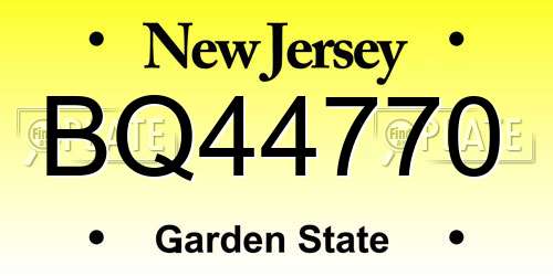 BQ44770 New Jersey License Plate