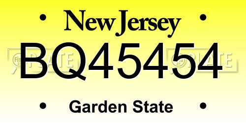 BQ45454 New Jersey License Plate